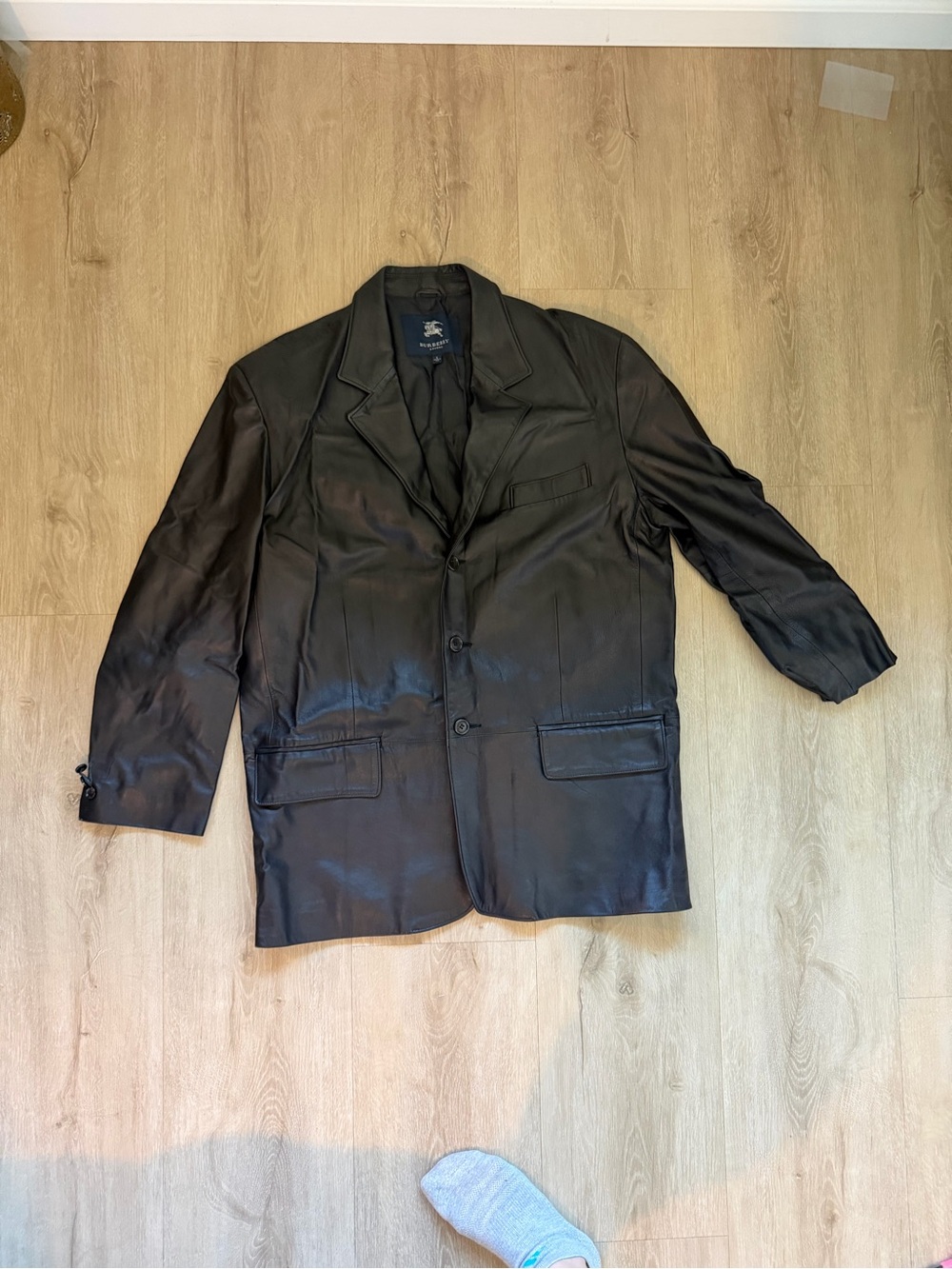 Burberry womens Black Leather jacket coat